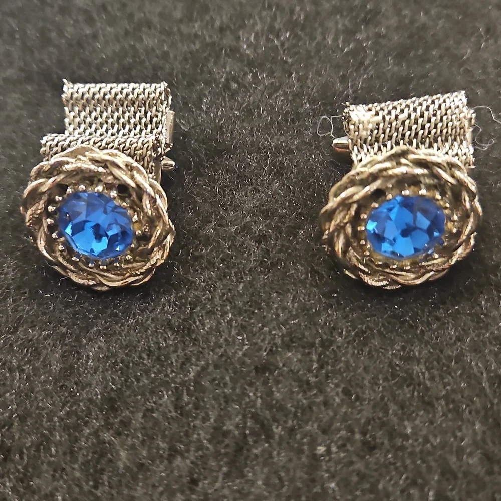 Elegant Blue Stone Silver Cufflinks